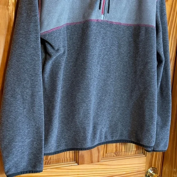 Prana Smith Hoodie Gray Fleece Quarter-Zip Pullover with Pink Trim - Picture 5 of 6